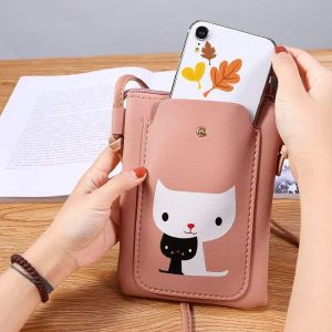 กระเป๋าใส่โทรศัพท์แนวตั้ง ลายหมี แมว ใส่ธนบัตร สะพายข้างมีซิปล็อค พร้อมส่ง