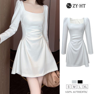 ZY.HT EraVogue เดรสผู้หญิง เดรสสีดำ เดรสสีขาว เดรสแขนยาว เดรสทรงเอ เดรสออกงาน เดรสปาร์ตี้ เดรสเซ็กซี่ เดรสเกาหลี ชุดออกงาน 6117