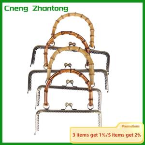 Cneng 1Pc Vintage Metal Purse Bag Frame Kiss Clasp Lock With Bamboo Handle Jewelry Clasps Sewing Fasteners Purse Making Supplies