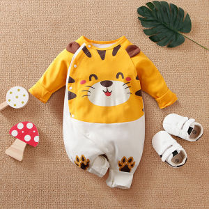 Baby Clothes 100% Cotton Long Sleeve Jumpsuit Tiger Print Bodysuit Romper One-piece For 0-2years Baby Boys Girls