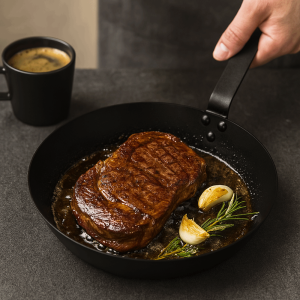 X CRAFT HOME Uncoated Cast Iron Pan Flat Carbon Steel Steak Frying Pan Durable Multi Purpose Omelette Pan Gas Induction Cooker