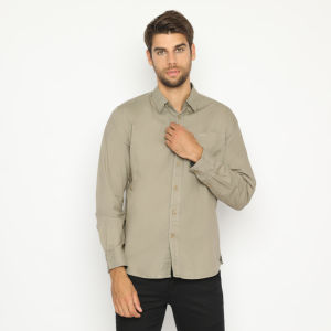 POLICE Kemeja Polos Cotton Oxford Regular Fit Lengan Panjang Pria LT.Olive