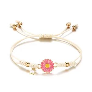 Fresh Daisy & Sunflower Bracelet for Women Handmade Adjustable Cream Style Woven Bracelet Fashion Jewelry