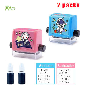 threetrees Smart Math Roller Stamps Self-inking Free Ink Provided Addition Subtraction Multiplication Division Within 100 Learning Tool for Kids Preschool Kindergarten Home Teacher Supplies