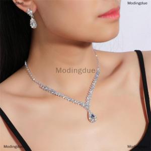 [COD] Modingdue 1Set Bridal Necklace Earrings Water Drop-shaped Rhinestone Jewelry Style Sparkling Jewelry Set For Wedding Party Gift