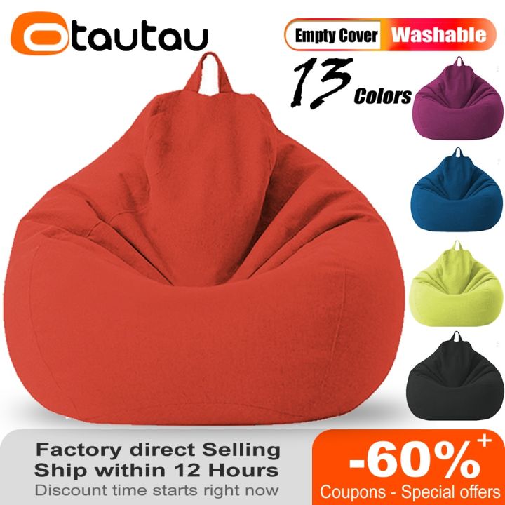 OTAUTAU 2/2.3/2.6/3/3.3ft เก้าอี้ถุงใส่ถั่วแผ่นรองนุ่มฝ้ายลินิน Beanbag