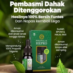 PROPOLIS HEPRO 100% ORIGINAL Mengatasi Batuk Dahak Ditenggorokan Bersih Tuntas dan Napas Kembali Lega - Kemasan 10ml