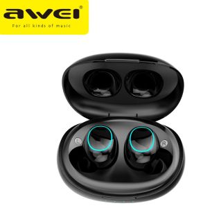 Awei T60 TWS Wireless Bluetooth Sports Earbuds Smart Touch Battery Protection IC Waterproof IPX5 With Built-In Mic RGB Mini HiFi Voice Call Earphones In-Ear Earpiece Touch Control Noise Cancelling Gaming Headset High Quality Local Warranty