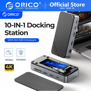 [AIM] ORICO HUB Docking Station with M.2 NVME/SATA SSD Enclosure USB-C 10Gbps PD100W/RJ45 SD/TF 4K 10 in 1 Dock Station (DPM2P9)
