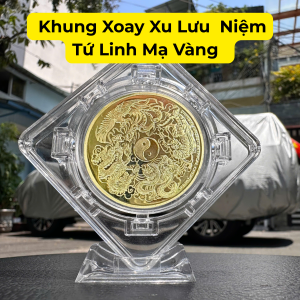 Khung Xoay Xu Lưu Niệm Tứ Linh Mạ Vàng - Đường Kính 4cm - Quà Tặng Sang Trọng - SP008684