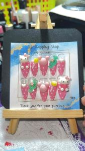 Sale! เล็บปลอมเล็บเจลแท้💯%งาเพ้นท์น่ารักติดอะไหล่การ์ตูนแหลมยาว🆓กาวตะไบ