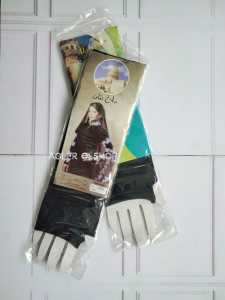6 dan 2 pcs manset muslimah warna hitam model jempol bahan stocking/manset tangan panjang termurah