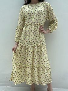 New produk Ken-272 Gamis Rayon Motif Bunga Gamis Muslim Lebaran Busui