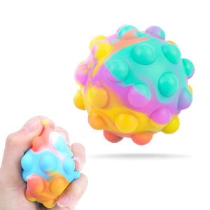 3D Rainbow Silicone Bubble Ball Pop It Fidget Toys Stress Sensory Decompression Ball Round Press Pinch Push Bubble Squishy Toys Anti Stress Relief