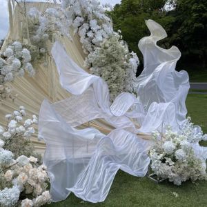 DIVATEN Handmade Organza Art Ribbon Curves Wave Shape Giant Flower Decoration Pleated Texture Floral Organza Streamer for Wedding Backdrops and Event Styling