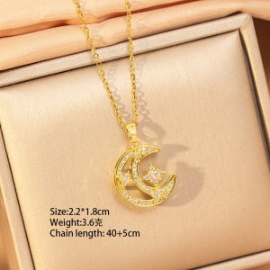 Fashion necklace pendant - Luxury and exclusive small-scale collar chain accessory 【钛钢】日韩时尚满钻镂空星星月亮项链女轻奢时尚新款锁骨链配饰