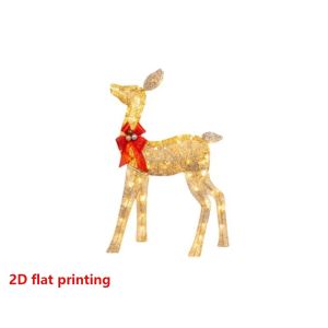 XYAX Acrylic Lighted Reindeer Statue With Bow 2D Flat Christmas Deer Ornament Christmas Decor Golden Reindeer Deer Xmas Luminous Reindeer Ornament