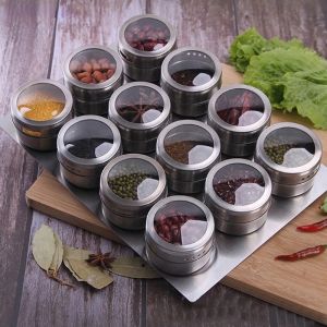 Stainless Steel Magnetic Spice Pot Jar Dustproof Visible Seasoning Box Cruet Can
