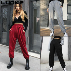LUOKE Big Size Fits 40-87.5kg Ladies Pants Have Pockets Suitable for Jogging Casual Women Yoga Pant High Waist and Quick-drying Loose Sport Pants(zumbarunningjoggingexercisegym)