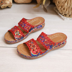 2026 Summer New Bohemian Style One-Strap Wedge Casual Hollow Lightweight Sandals