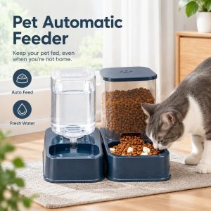 UNDATA Large Capacity Pet Automatic Feeder Plastic 1.2L/1.5L Cat Dog Water Dispenser Feeder Set High Quality 2 Styles Pet Integrated Food Bowl