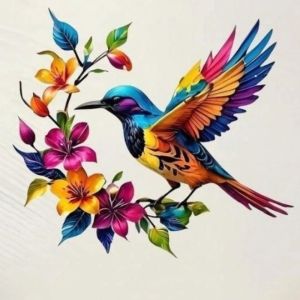 DISKAS Hand Painted Iron Art Bird Wall Hanging Colorful Flower Weather Resistant Colorful Birds Sculpture Landscape Decoration Rustproof Wall Ornament Home Decor