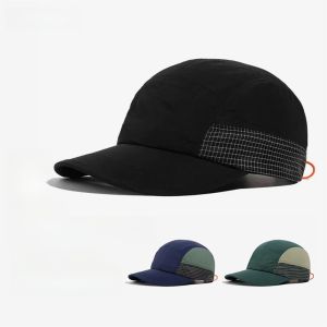 RGFV Soft Brim Quick-drying Baseball Cap Color-Blocked Retro 5-panel Breathable Peaked Cap Casual Adjustable Plaid Running Caps Men