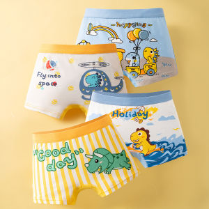4 Pcs Cartoon Space Bear Summer Boys Boxer Shorts Pure Cotton Underwear Teenagers Class A Cotton Four-Point Shorts 夏季 男童 平角 纯棉内裤 青少年 A类全棉 四角裤短裤 FUNIANQI