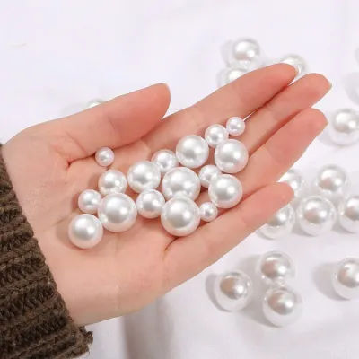Set 100-300 hạt ngọc trai giả bằng nhựa hạt bẹt dùng đính quần áo trang sức phụ liệu may mặc
