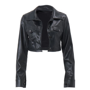 ali European and American Womens Clothing Locomotive Style Cropped Lapel Leather Jacket Autumn and Winter Fashion All-Matching Cardigan Long Sleeve Coat Top Women