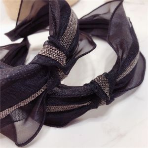 [SG | Neat Design] Organza Knot Black Headbands for Women Wide Head Band Top Knotted Headbands for Women Hair Bands for Womens Hair Solid Color Turban Headbands for Women Wide Headbands for Women