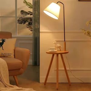 Floor Lamp with Table End Table Lamp with Shelves & Warm light LED Bulb Lamp Table for Living Room