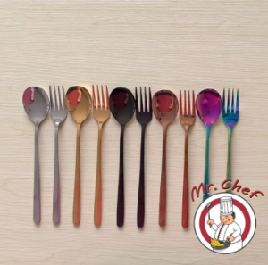 Chef พร้อมส่ง ช้อน ส้อม สแตนเลส สไตล์เกาหลี สีเงิน ดำ ทอง ทองแดง รุ้ง ยาว 20 ซม