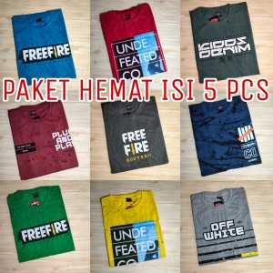 PAKET HEMAT ISI 5 PCS KAOS DISTRO PRIA WANITA UKURAN S M L DAN XL TERMURAH