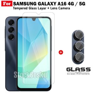 Paket Tempered Glass Samsung A16 4G 5G Pelindung Layar Clear Free Lens Camera Belakang