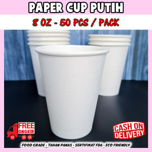 Paper Cup Putih Polos 8 Oz 240 ml / Tea Cup / Gelas Kopi / Gelas kertas / Paper Hot Cup (50 pcs)