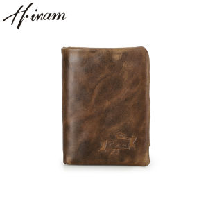 Hiram Genuine Leather Men Wallet Zipper Purse Coin Pocket Card Holder Mens Short Money Bag Crazy Horse Leather Wallets