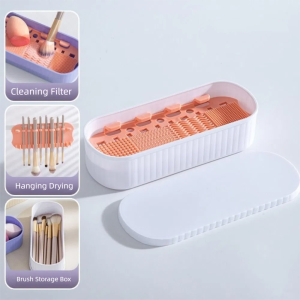 Y2K2 Drain Makeup Brush Cleaning Box 3-in-1 Multifunction Beauty Egg Drying Rack Brush Cleaner Scrub Cup Makeup Brush Cleaner Mat Travel