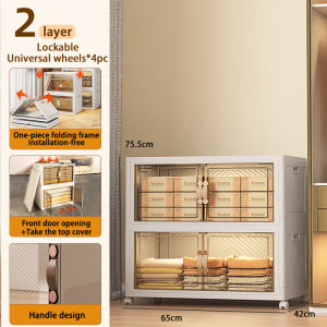 【SG Stock】Folding Storage Box Kitchen Organiser Transparent Double Door Foldable  Home Clothes Snacks Storage Cabinet