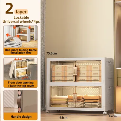 Folding Storage Box Cabinet Wardrobe Transparent Double Door Foldable Home Clothes Snacks Storage Cabinet