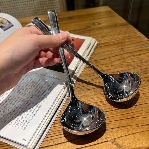 [tianjunmaoyi] Stainless Steel Soup Spoon Korean Style Large Spoon Long Handled Spoon For Drinking Soup Congee Spoon Restaurant Hotpot Spoon