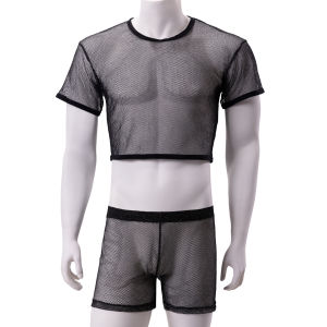 CLEVER-MENMODE Mens Mesh Suit Silver Flash Short round Neck Top ers European Size