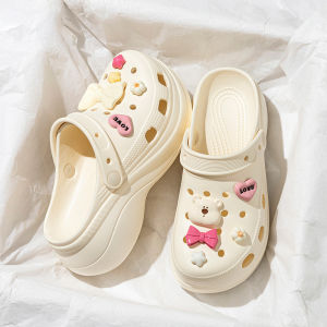 [Free Shipping] Thick-Soled High-Heeled Sandals For Women Perforated Shoes For Outdoor Wear Slip-On Beach Sandals Home Slippers WomenS Closed-Toe Slippers