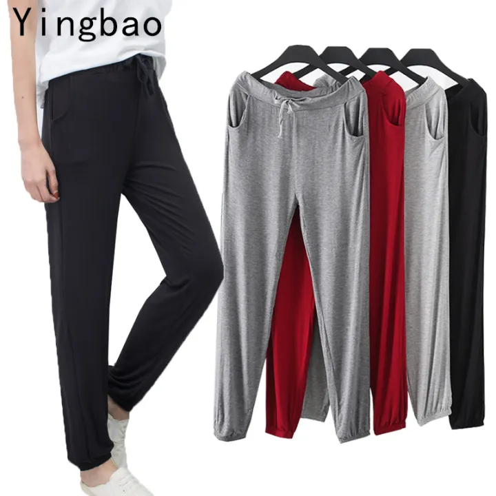 Yingbao M-2XL Pants Women Summer Sport Yoga Gym Hot Pant Casual Loose  Homewear High waist Korean style Plus Size Ladies Long Modal Cotton Home  Wear Comfy Harlan trousers