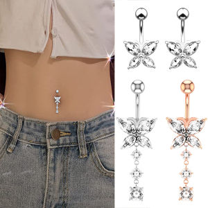 Zircon Belly Button Rings / Stainless Steel Women Butterfly Navel Piercing Belly Button Rings Body Piercing Jewelry