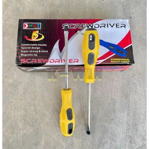 1 LUSIN 12 Pcs Obeng gagang KARET Ujung HITAM Magnet Plus Minus - HDT JH-21 5" 5 inch