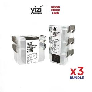 YIZI Mini Stackable Storage Organizer Boxes (BUNDLE OF 3) (2 Tier 3 Tier)