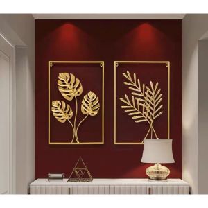 TERLARIS Hiasan Wall Decor 3D / Hiasan Dinding Mewah / Hiasan Dinding Daun Besi Emas