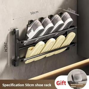 Wall Mounted Shoe Slipper Rack Foldable Bathroom Slippers Drying Rack No Drill Door Back Shoe Organizer Hanger Slippers draining rack
