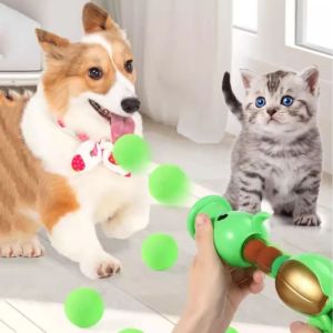 PETPARADIS Plastic Interactive Cat Toy Ball Pea Shape Elastic Pea Aerodynamic Launcher Dogs Soft Bomb Launcher Ball Random Color Kitten Toys Launcher Cats